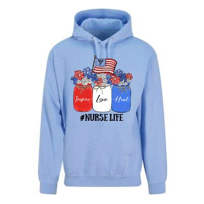 Inspire Love Heal Nurse Life American Flag Gift Unisex Surf Hoodie