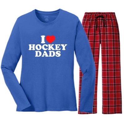 I Love Hockey Dads Gift Women's Long Sleeve Flannel Pajama Set 