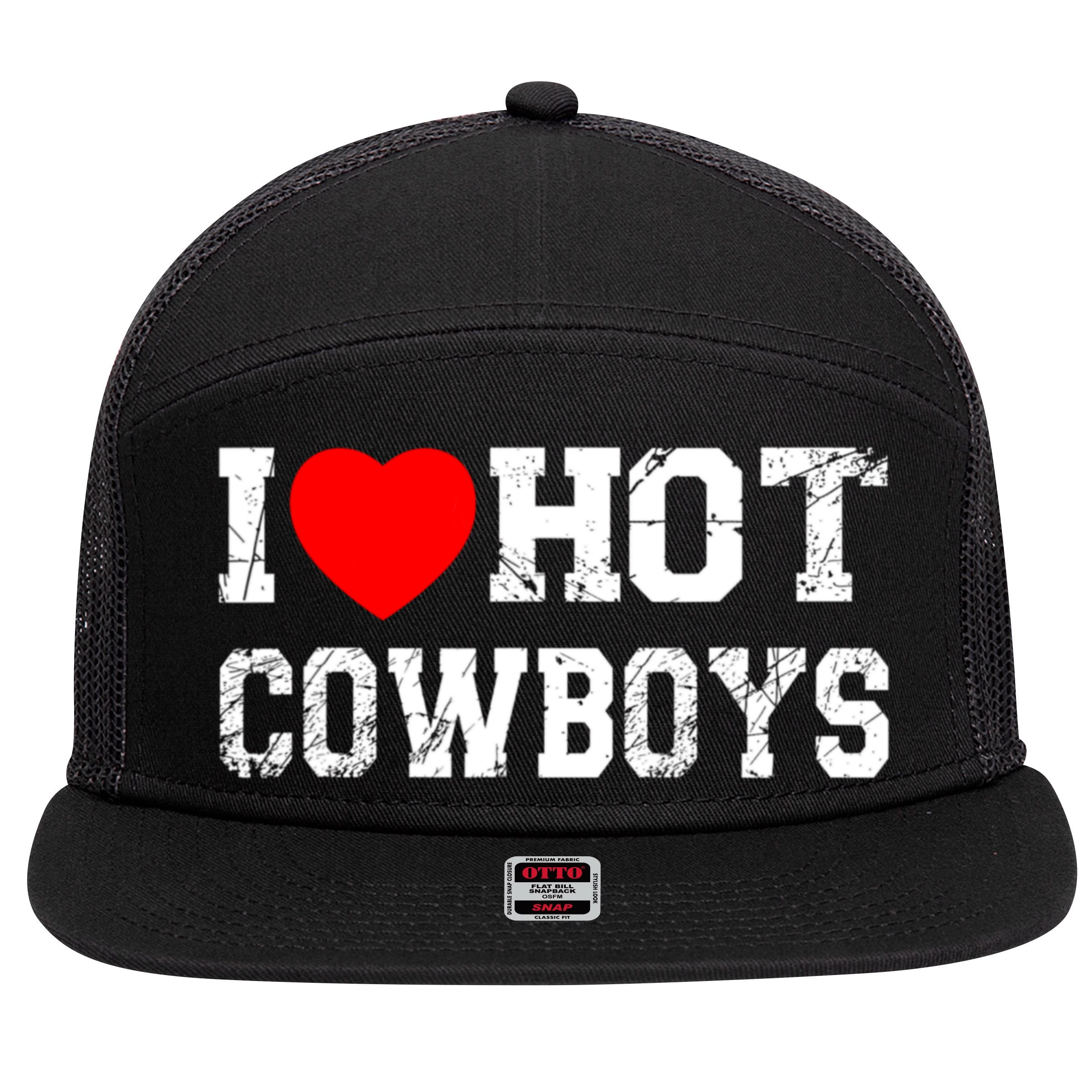 I Love Hot Cowboys, I Heart Hot Cowboys Lover 7 Panel Mesh Trucker Snapback Hat
