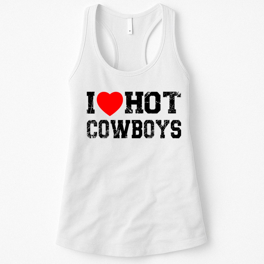 I Love Hot Cowboys, I Heart Hot Cowboys Lover Womens Tank Top