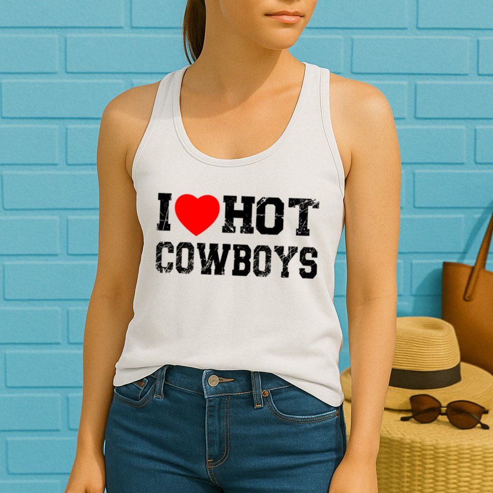 I Love Hot Cowboys, I Heart Hot Cowboys Lover Womens Tank Top