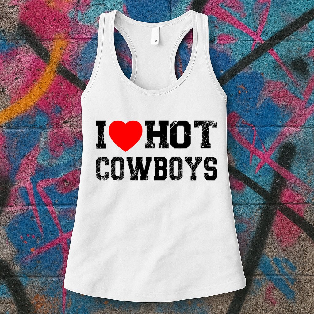 I Love Hot Cowboys, I Heart Hot Cowboys Lover Womens Tank Top