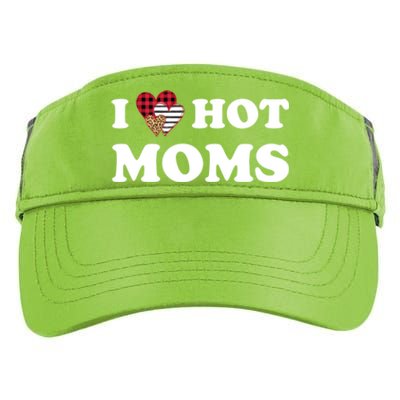 I Love Hot Moms Red Striped Leopard Buffalo Plaid Heart Gift Adult Drive Performance Visor