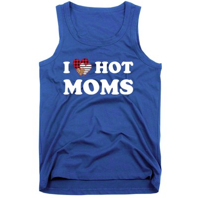 I Love Hot Moms Red Striped Leopard Buffalo Plaid Heart Gift Tank Top