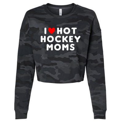 I Love Hot Hockey Moms Funny Red Heart Cute Gift Cropped Pullover Crew