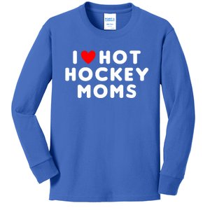 I Love Hot Hockey Moms Funny Red Heart Cute Gift Kids Long Sleeve Shirt