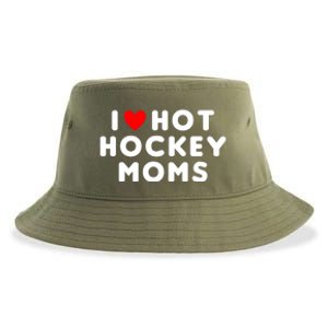 I Love Hot Hockey Moms Funny Red Heart Cute Gift Sustainable Bucket Hat