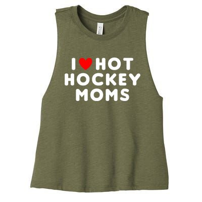 I Love Hot Hockey Moms Funny Red Heart Cute Gift Women's Racerback Cropped Tank