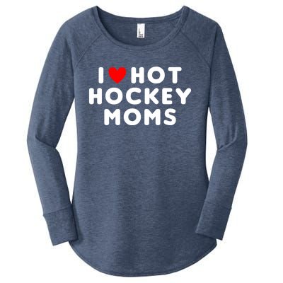 I Love Hot Hockey Moms Funny Red Heart Cute Gift Women's Perfect Tri Tunic Long Sleeve Shirt