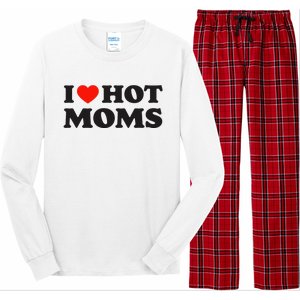 I Love Hot Moms Funny Red Heart Love Moms Long Sleeve Pajama Set