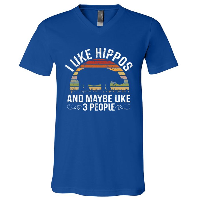 I Like Hippos And Maybe Like 3 People Hippopotamus Hippo Meaningful Gift V-Neck T-Shirt