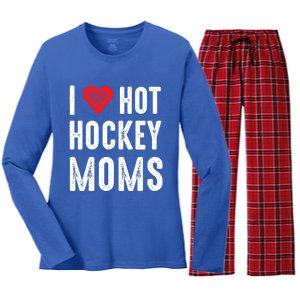 I Love Hot Hockey Moms Gift Women's Long Sleeve Flannel Pajama Set 