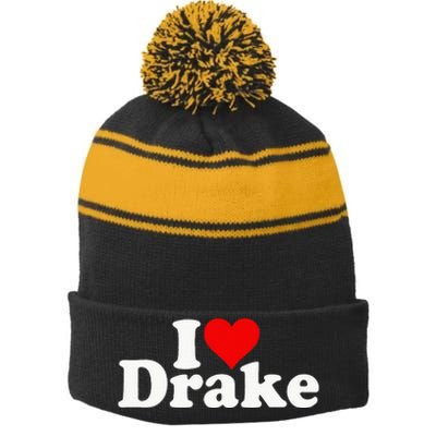 I Love Heart Stripe Pom Pom Beanie