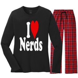 I LOVE HEART NERDS GEEKS Women's Long Sleeve Flannel Pajama Set 