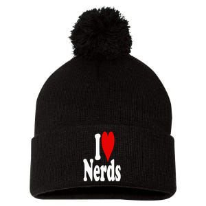 I LOVE HEART NERDS GEEKS Pom Pom 12in Knit Beanie