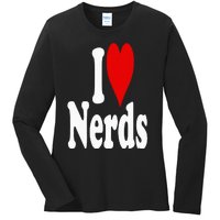 I LOVE HEART NERDS GEEKS Ladies Long Sleeve Shirt