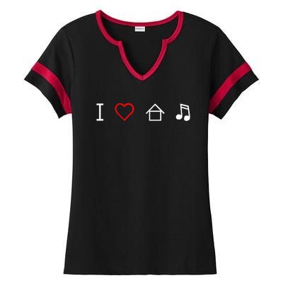 I Love House Music Ladies Halftime Notch Neck Tee