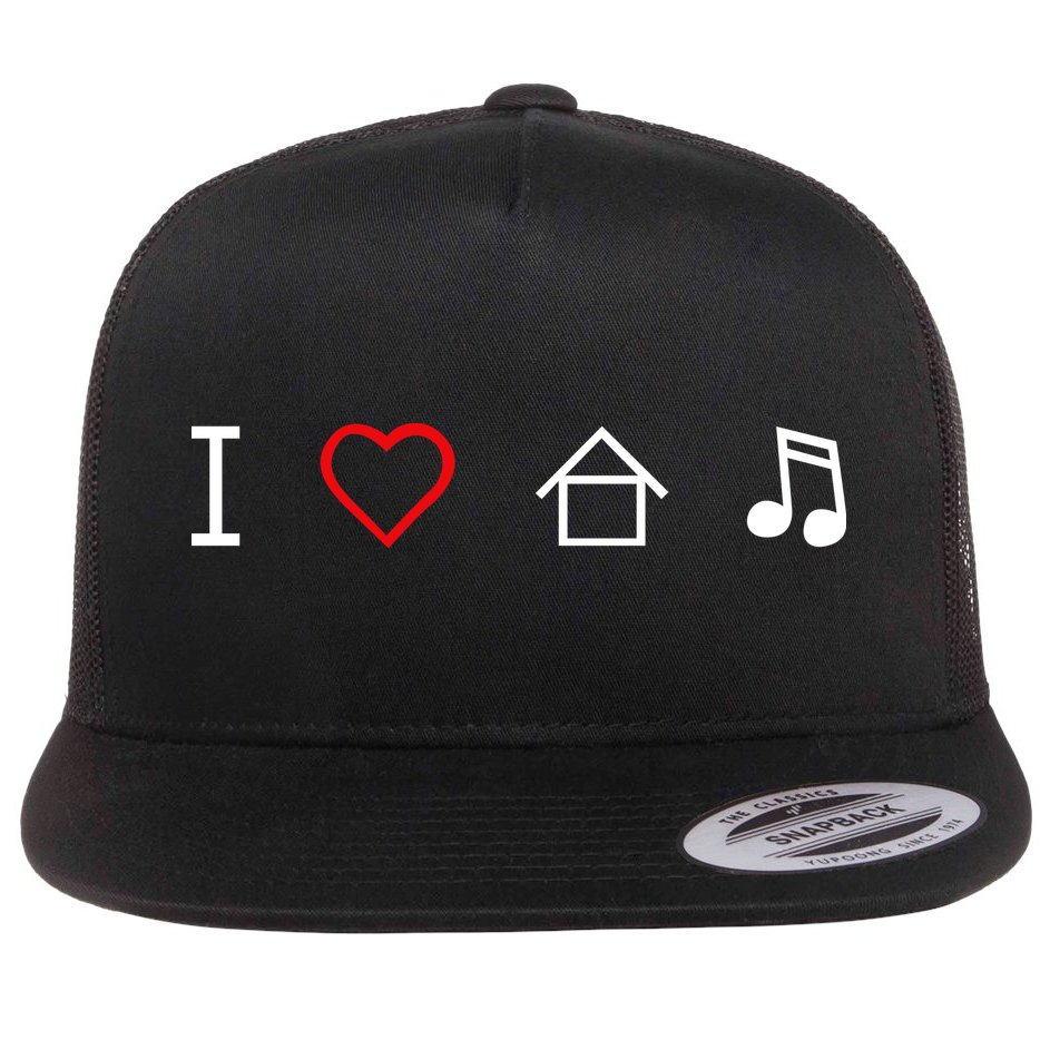 I Love House Music Flat Bill Trucker Hat