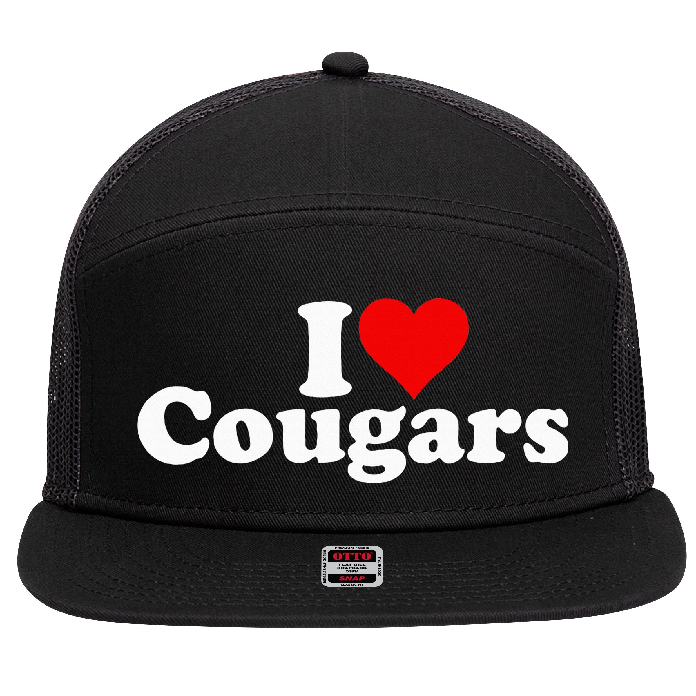 I LOVE HEART COUGARS SEXY OLDER 7 Panel Mesh Trucker Snapback Hat