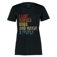 I Like Horses Dogs And Maybe 3 People Women's Momentum V-Neck T-Shirt