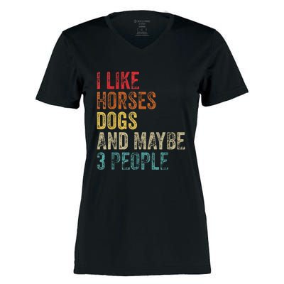 I Like Horses Dogs And Maybe 3 People Women's Momentum V-Neck T-Shirt