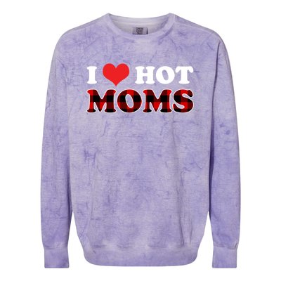 I Love Hot Moms Gift I Heart Hot Moms Buffalo Plaid Cute Gift Colorblast Crewneck Sweatshirt