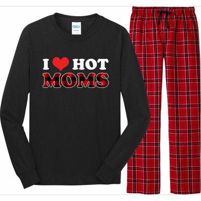 I Love Hot Moms Gift I Heart Hot Moms Buffalo Plaid Cute Gift Long Sleeve Pajama Set