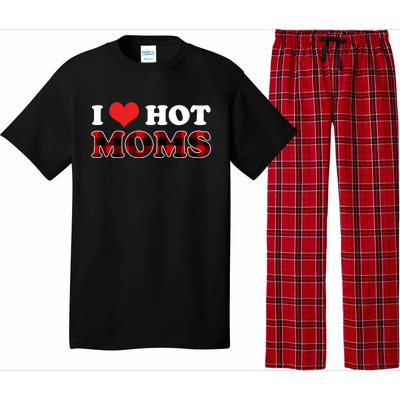 I Love Hot Moms Gift I Heart Hot Moms Buffalo Plaid Cute Gift Pajama Set