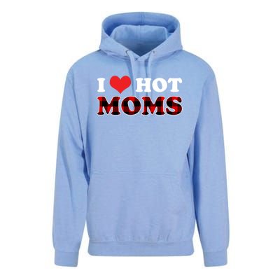 I Love Hot Moms Gift I Heart Hot Moms Buffalo Plaid Cute Gift Unisex Surf Hoodie