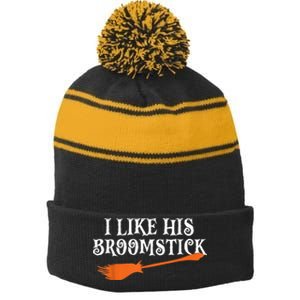 I Like His Broomstick Halloween Funny Couple Costume Stripe Pom Pom Beanie