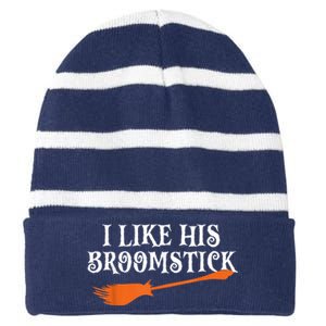 I Like His Broomstick Halloween Funny Couple Costume Striped Beanie with Solid Band