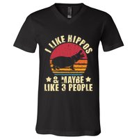 I Like Hippos & Maybe Like 3 People Zookeeper Hippopotamus V-Neck T-Shirt