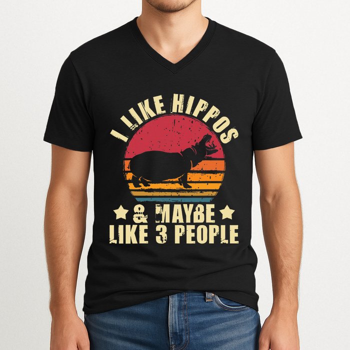 I Like Hippos & Maybe Like 3 People Zookeeper Hippopotamus V-Neck T-Shirt