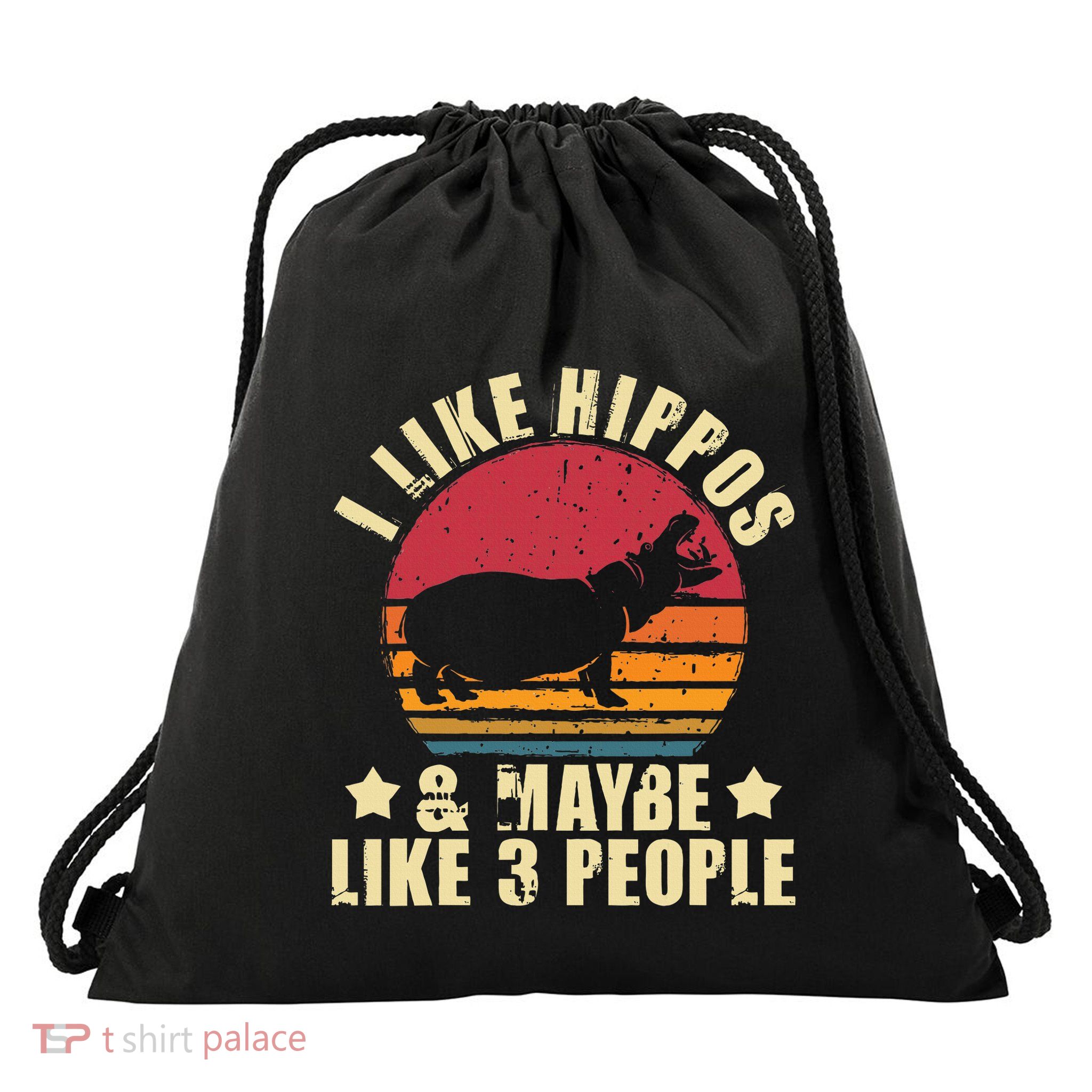 I Like Hippos & Maybe Like 3 People Zookeeper Hippopotamus Drawstring Bag