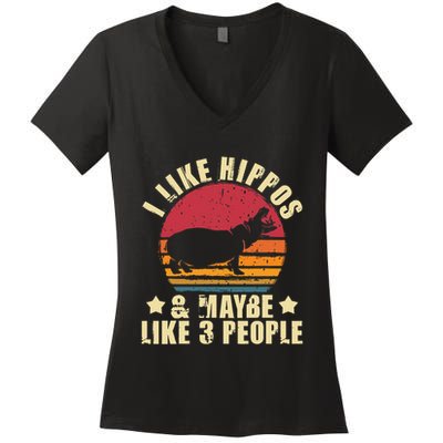 I Like Hippos & Maybe Like 3 People Zookeeper Hippopotamus Women's V-Neck T-Shirt