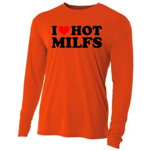 I Love Hot Milfs Funny Red Heart I Heart Hot Moms Milfs Gift Cooling Performance Long Sleeve Crew