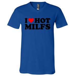 I Love Hot Milfs Funny Red Heart I Heart Hot Moms Milfs Gift V-Neck T-Shirt