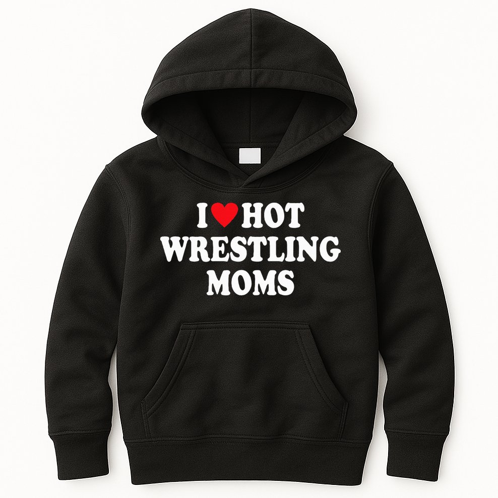 I Love Hot Wrestling Moms Groovy  Kids Hoodie