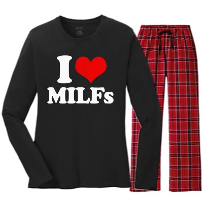 I Love Heart MILFs And Mature Sexy Women's Long Sleeve Flannel Pajama Set 