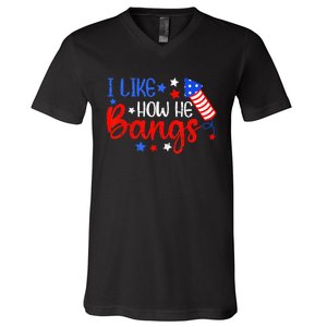 I Like How He Bang Funny 4th Of July Matching Couple V-Neck T-Shirt