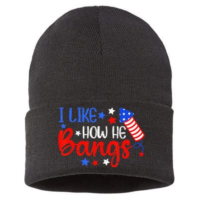 I Like How He Bang Funny 4th Of July Matching Couple Sustainable Knit Beanie