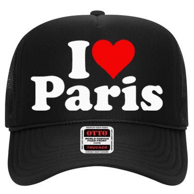 I LOVE HEART PARIS FRANCE High Crown Mesh Back Trucker Hat