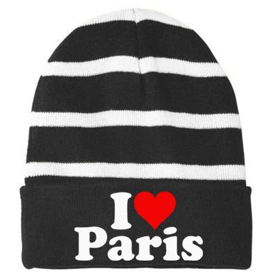 I LOVE HEART PARIS FRANCE Striped Beanie with Solid Band