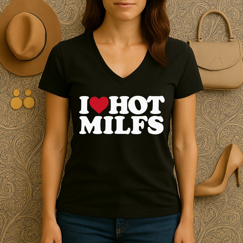 I LOVE HOT MILFS I HEART HOT MILFS Women's V-Neck T-Shirt