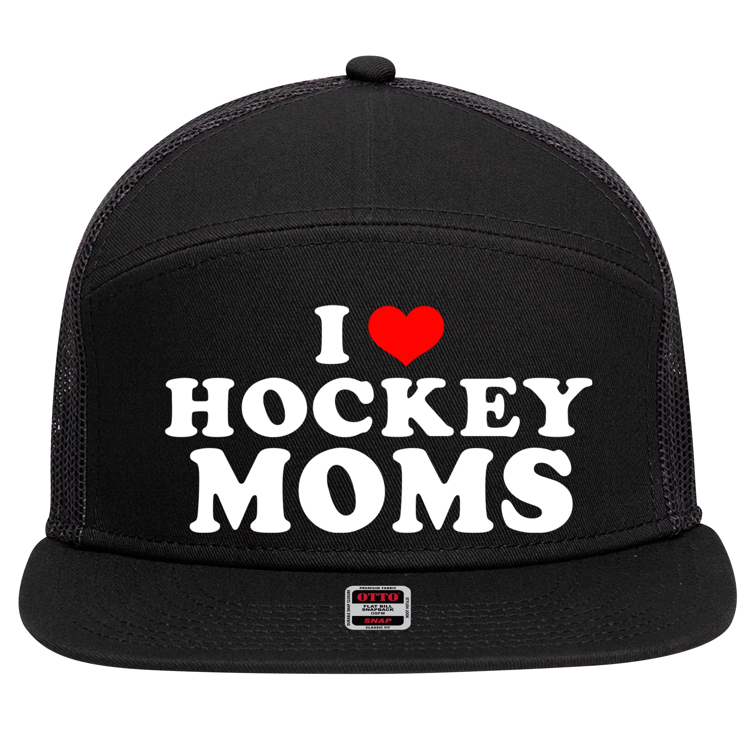 I Love Hockey Mom Funny 7 Panel Mesh Trucker Snapback Hat