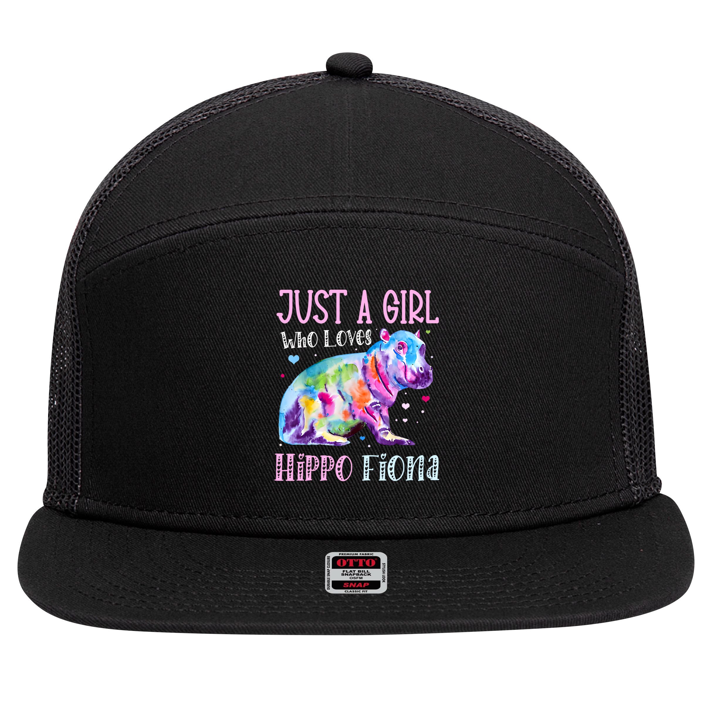 I Love Hippo Fiona 7 Panel Mesh Trucker Snapback Hat