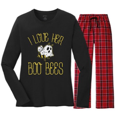 I Love Her Boo Bees Couples Halloween Costume Women's Long Sleeve Flannel Pajama Set 