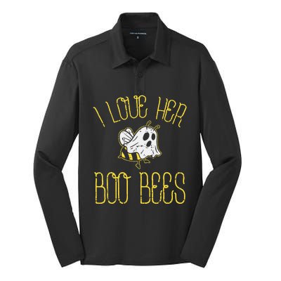 I Love Her Boo Bees Couples Halloween Costume Silk Touch Performance Long Sleeve Polo