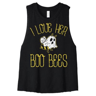 I Love Her Boo Bees Couples Halloween Costume Women's Racerback Cropped Tank