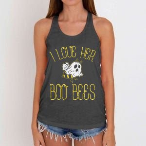 I Love Her Boo Bees Couples Halloween Costume Women's Knotted Racerback Tank